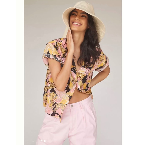 Anthropologie Tops - NWT Anthropologie Maeve Printed Buttondown Surf Shirt, sz XS, MSRP $98